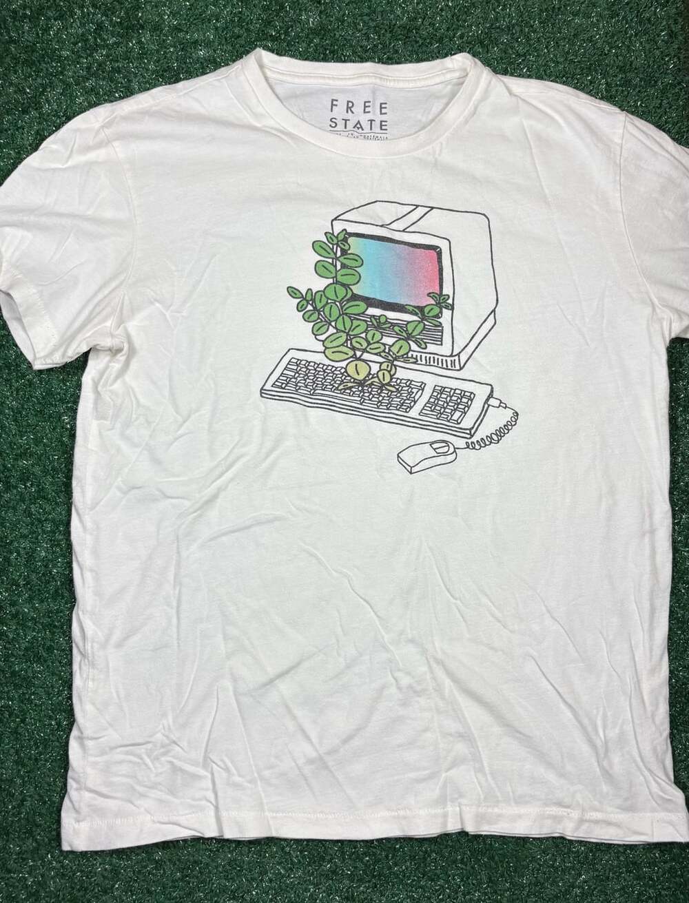 Free State Plant Computer T-Shirt Size M White Graphic Tee Retro